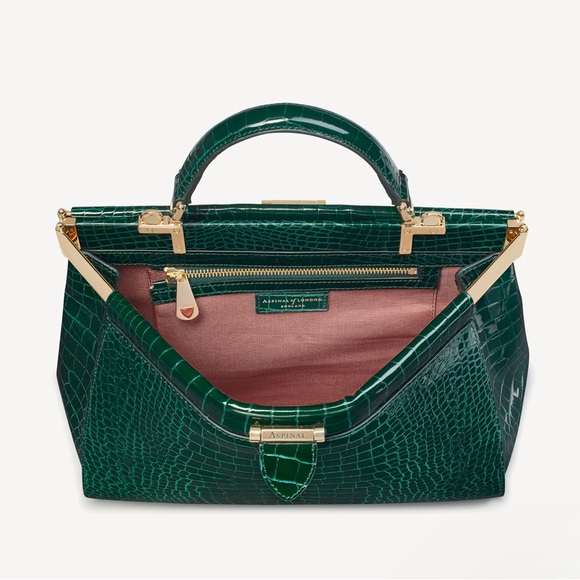 Aspinal of London Large Florence Bag Evergreen Patent Croc - Picture 10 of 15